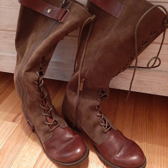 American Vintage Women's Leather Lace-Up, Zip-Up Tall Brown Boots Size 10M - Picture 4 of 6
